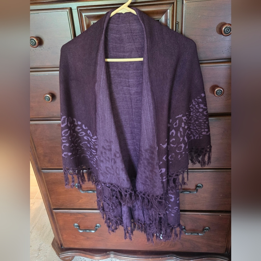 NWT, Raj, Fringed Shawl with Leopard Print, OS